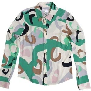 Diane Von Furstenberg- Silk Multicolored Printed Button Down Longsleeve Blouse